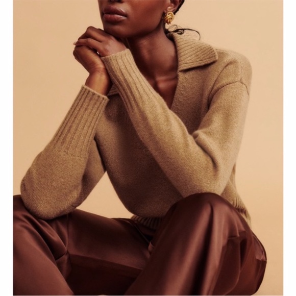 NEW Anthropologie Reformation Beckie Cashmere Collared Sweater Panko Medium - Picture 12 of 16